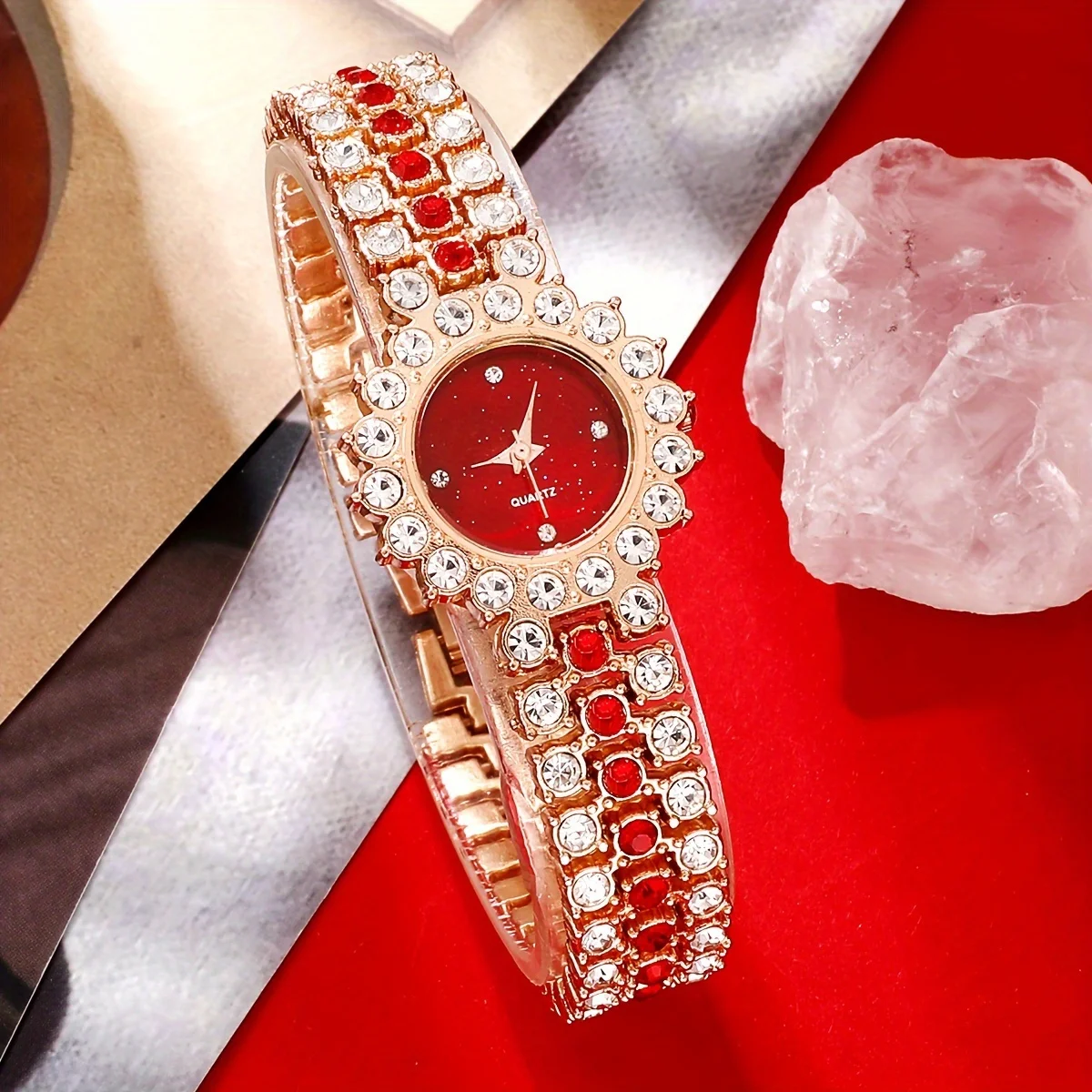 Luxury Watch Gift For Her - 2 stks/set dameshorloge luxe strass quartz