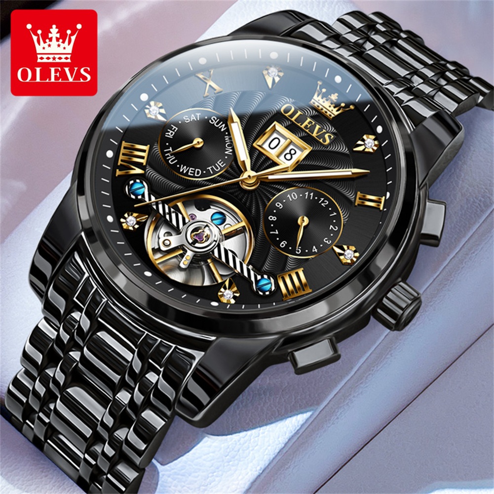 Tourbillon Movement Watch - OLEVS Klassieke herenhorloges Tourbillon Multifunctioneel volautomatisch