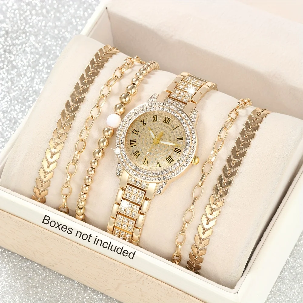 Luxury Watch Gift For Her - 6 stks/set dames luxe strass quartz