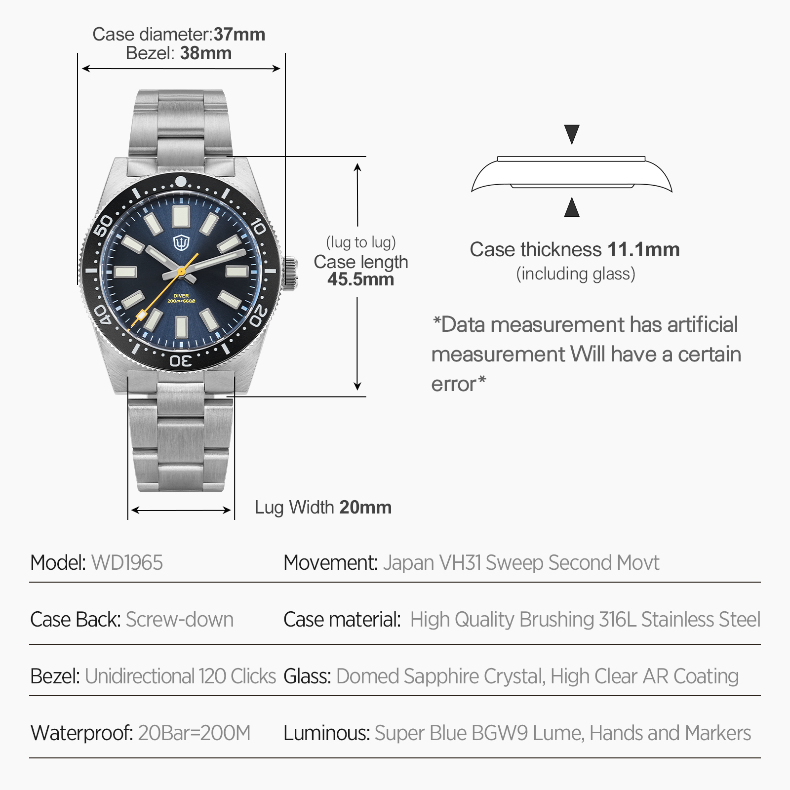 Watchdives 37Mm WD1965 V2 Man  - Luxury Watch Cheap recensie en prijs